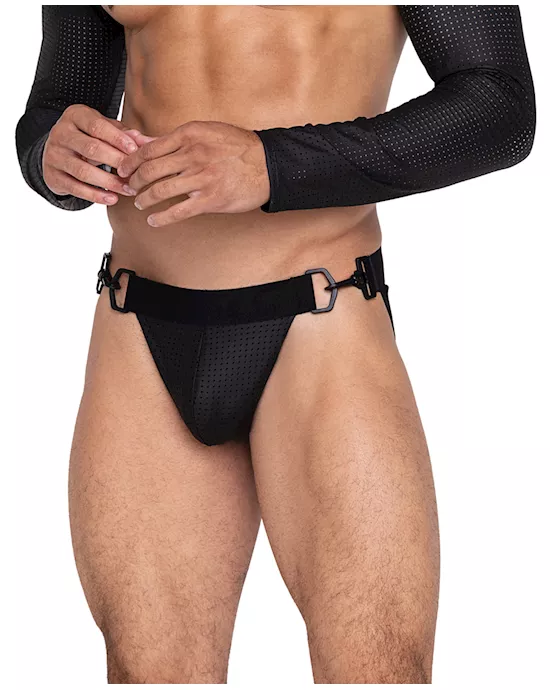 Master Jockstrap w/Hook & Ring Closure & Contoured Pouch Black LG