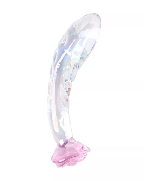 Lucent Rose Ripple Glass Dildo