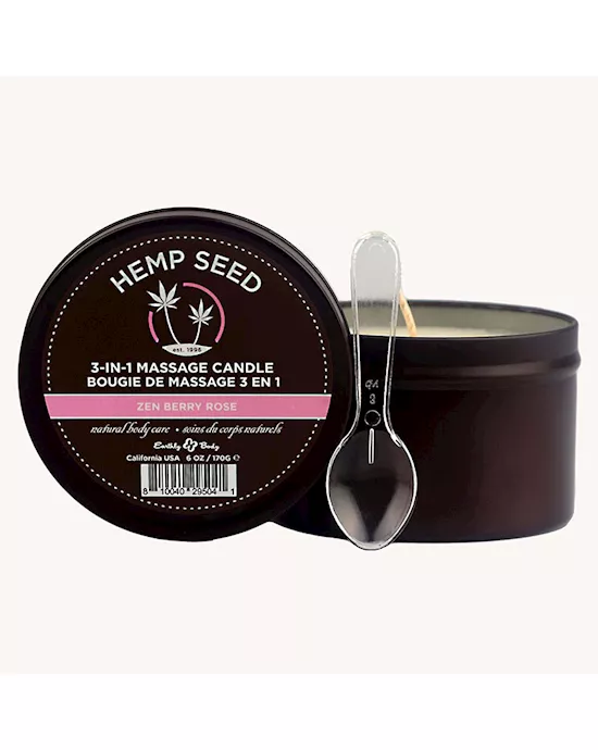 Hemp Seed 3-In-1 Massage Candle Zen Berry Rose Blackberry, Yellow Rose & Amber