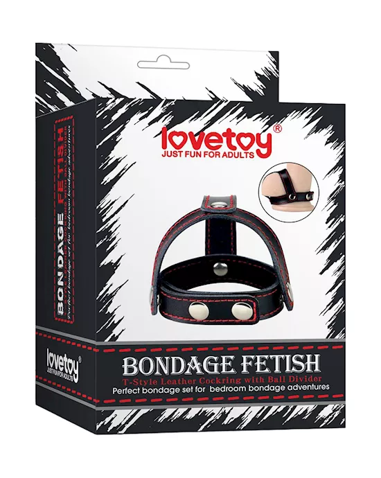 Bondage Fetish T Style Leather Cock Ring