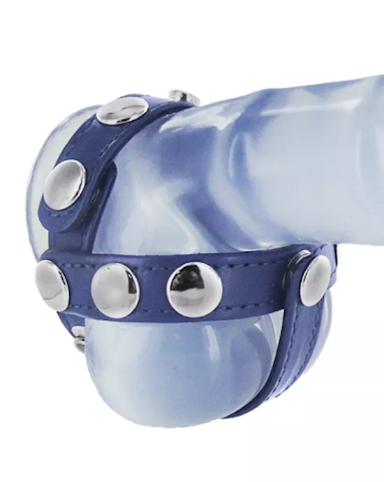 Blue Leather Cock and Ball Harness