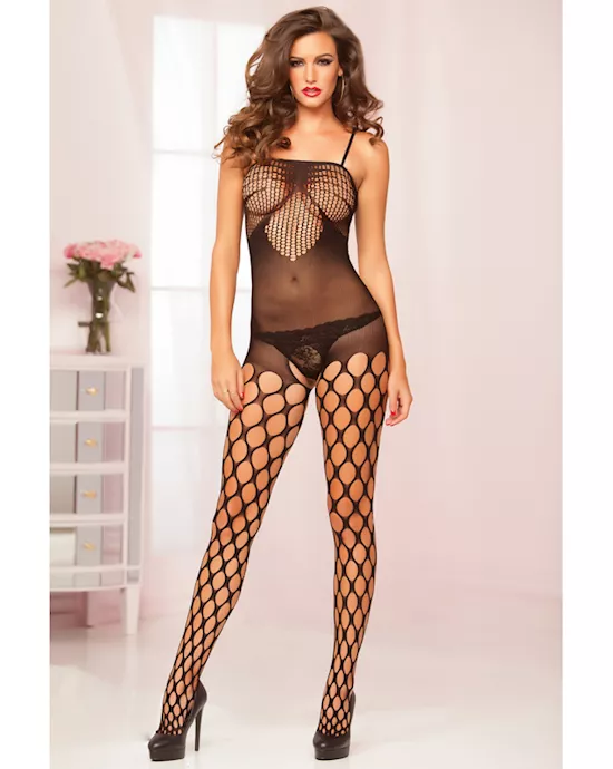 Lotus pattern open crotch body stocking with bold fishnet legs STM 20423